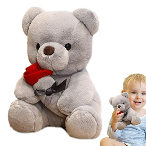 Oso de peluche con rosa de 9,8 pulgadas, muñeco de oso de peluche suave, juguetes de peluche, decoración del día de San Valentín, regalos para ella/novia (gris)
