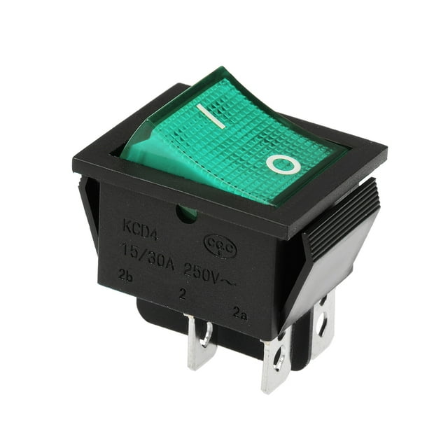Interruptor de palanca para barco con lámpara de neón amarilla y carcasa verde, interruptor ON/OFF para barco, coche, marino AC 250V 15A/30A 1pcs