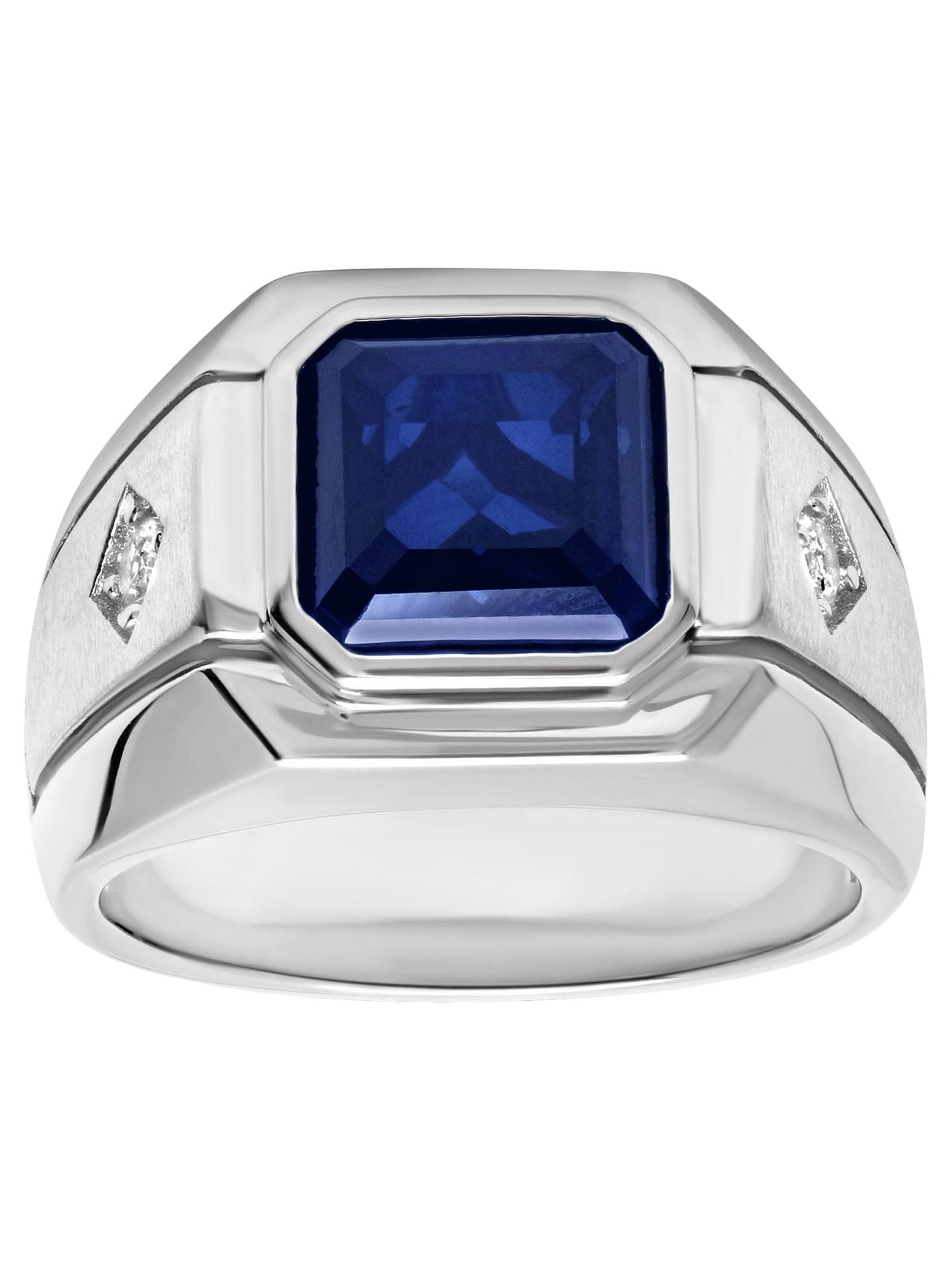 Mens .925 Sterling Silver Square-Cut Blue Sapphire Gemstone Ring
