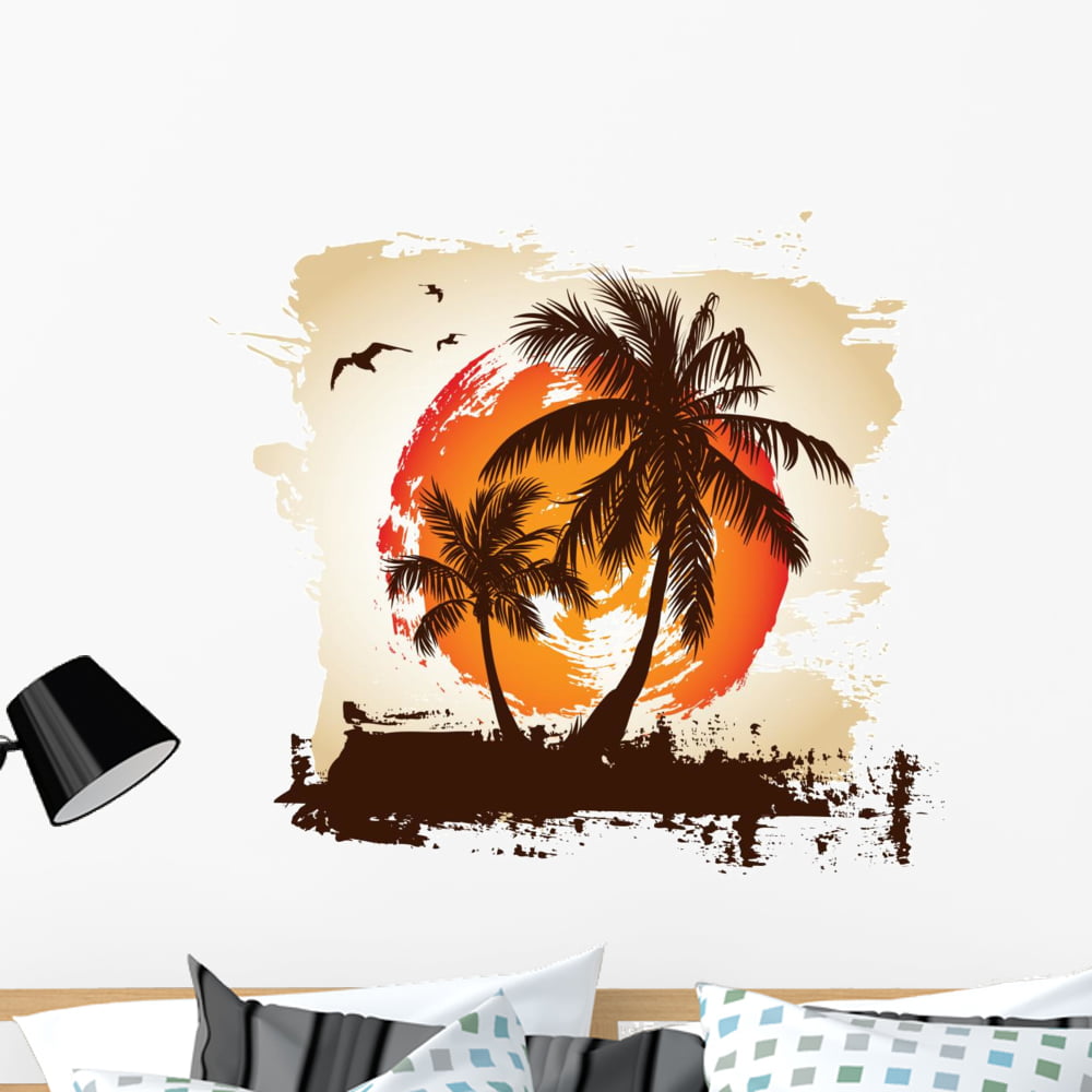 Tropical Sunset Wall Mural by Wallmonkeys Peel and Stick Graphic (36 in