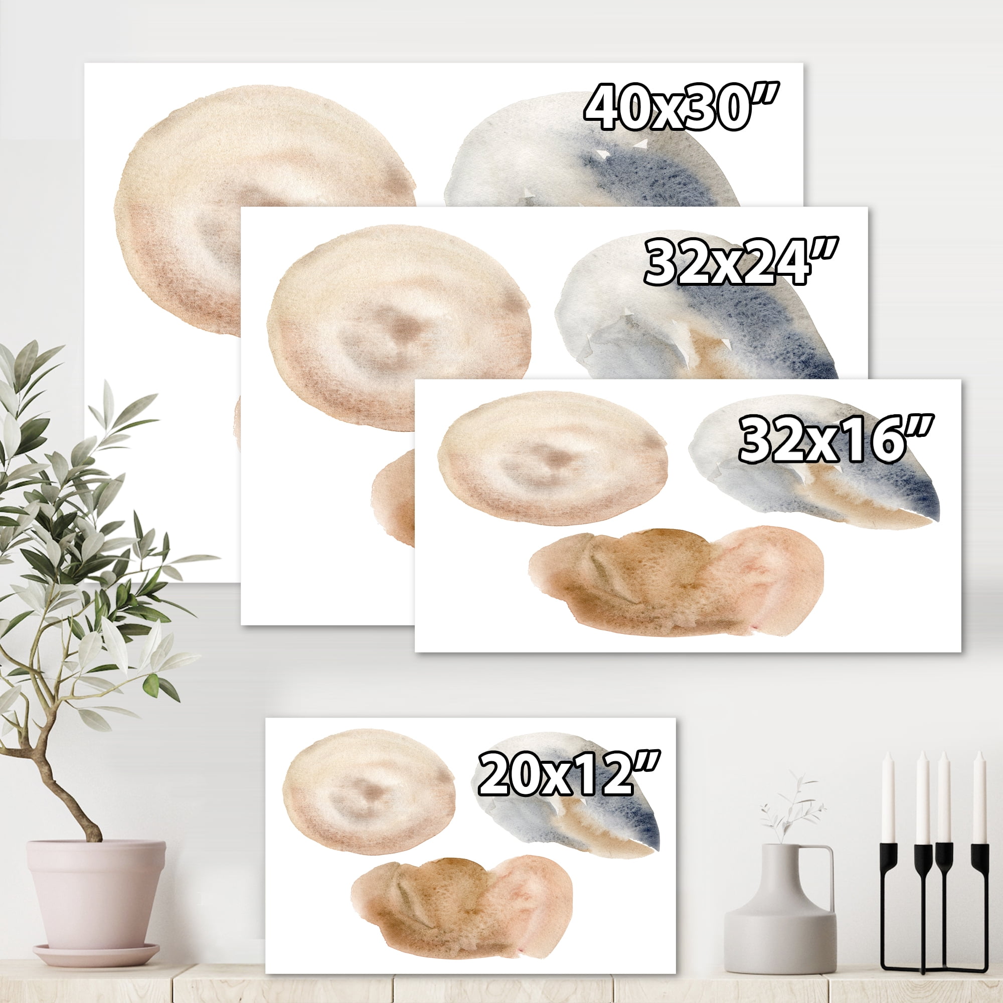 Designart ' Holiday Set With Abstract Beige and Blue Circle Spot ' Modern Canvas Wall Art Print