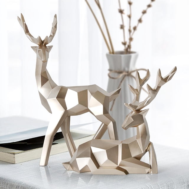1 par de estatuas geométricas de ciervos, esculturas de alces de animales, artesanías de resina hechas para escritorio, sala de , mueble B_dorado Macarena Estatua de ciervo