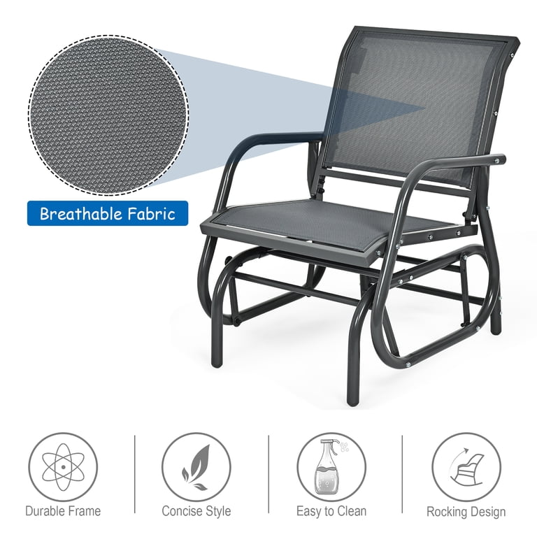 Costway Outdoor Single Swing Glider Rocking Chair, Grey photo 5