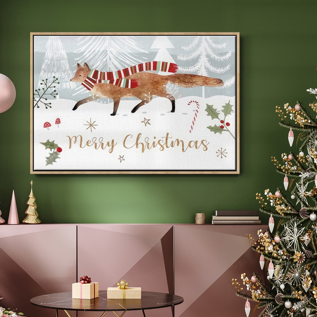 Woodland Christmas Collection A - Framed Gallery Wrapped Holiday Canvas - 25 x 37 - Natural Wood Frame