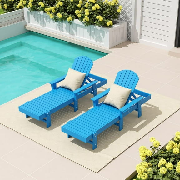 WestinTrends Dylan 2 Piece Adirondack Poly Reclining Chaise Lounge With Arms, Pacific Blue