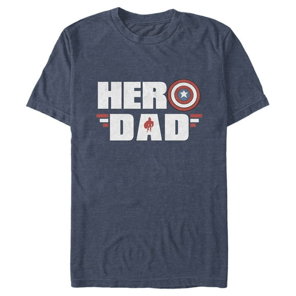 Men's Marvel Hero Dad Captain America Shield  Graphic Tee Navy Blue Heather Medium