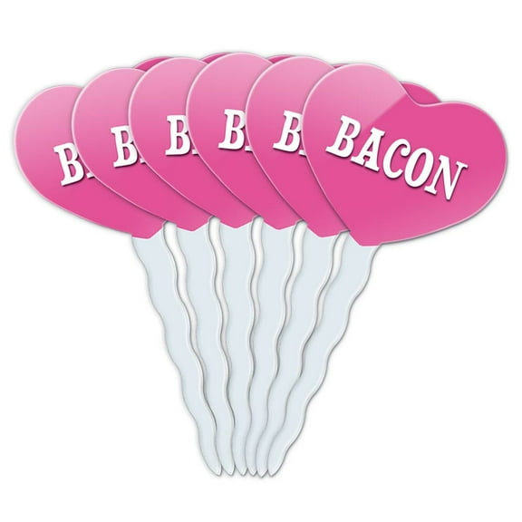 Bacon Heart Love Cupcake Picks Toppers - Set of 6
