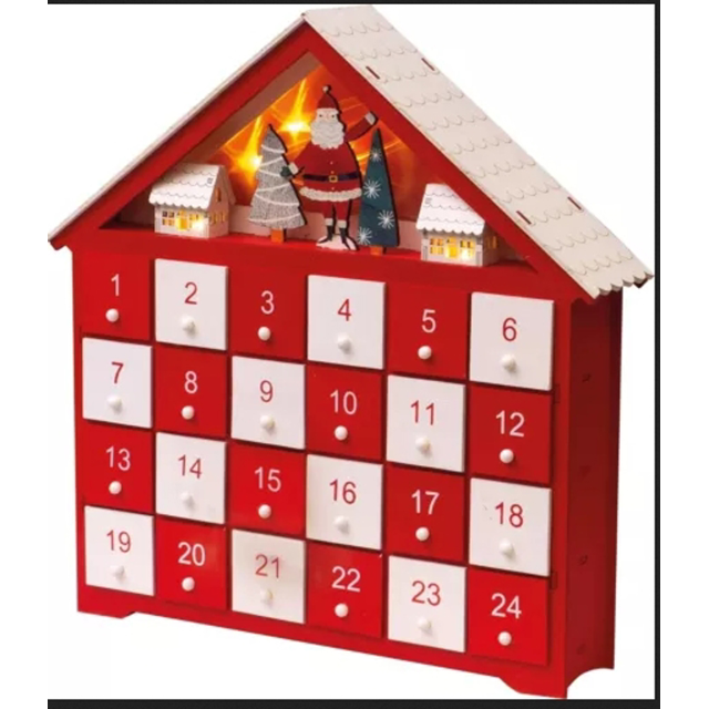 Langgg Creative Christmas Countdown Calendar Wooden 24 Drawers Children's Luminous Small Gifts Candy Drawer Storage Box
