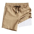 thumbnail image 3 of Mens 2 in 1 Athletic Running Shorts with Compression Liner Lightweight Cotton Linen Elastic Waist Workout Shorts with Pockets, 3 of 8
