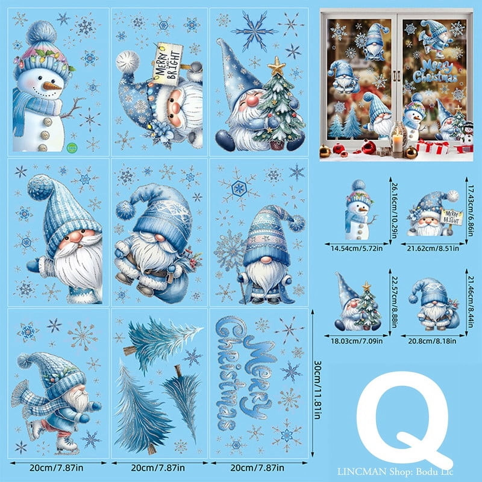 190 Pcs Stereoscopic Effect Christmas Window Clings, Double-Sided Printed Santa Claus Snowflake Window Stickers, Self Adhesive Window Decal Decoration for Xmas Holiday Winter Party