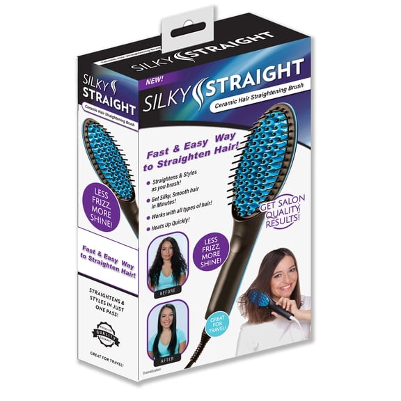 Silky Straight Ceramic Hair Straightening Brush – Silky Smooth Hair in Minutes – Salon Quality Results – Less Frizz, More Shine