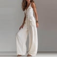 thumbnail image 5 of Casual Jumpsuits for Women Wide Leg Button Down V Neck Summer Baggy Sleeveless Loose Fit Boho Trendy Overalls for Women with Pockets White XL, 5 of 10