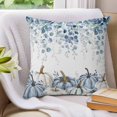 thumbnail image 3 of Pillow Covers 16x16 Set of 2, Blue Pumpkin Fall Throw Pillow Covers Decorative Couch Cushion Cover, Thanksgiving Eucalyptus Leaves Weeping Microfiber Soft Pillowcases for Bedroom Living Room Sofa, 3 of 9