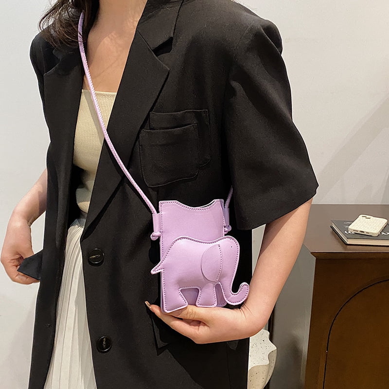 Animal Elephant Shaped Mini Crossbody Bag for Women and Girls, Cute PU Leather Shoulder Purse with Coin Pocket and Stitching Detail, Holds Lipstick and Small Essentials in Pink for Casual Travel