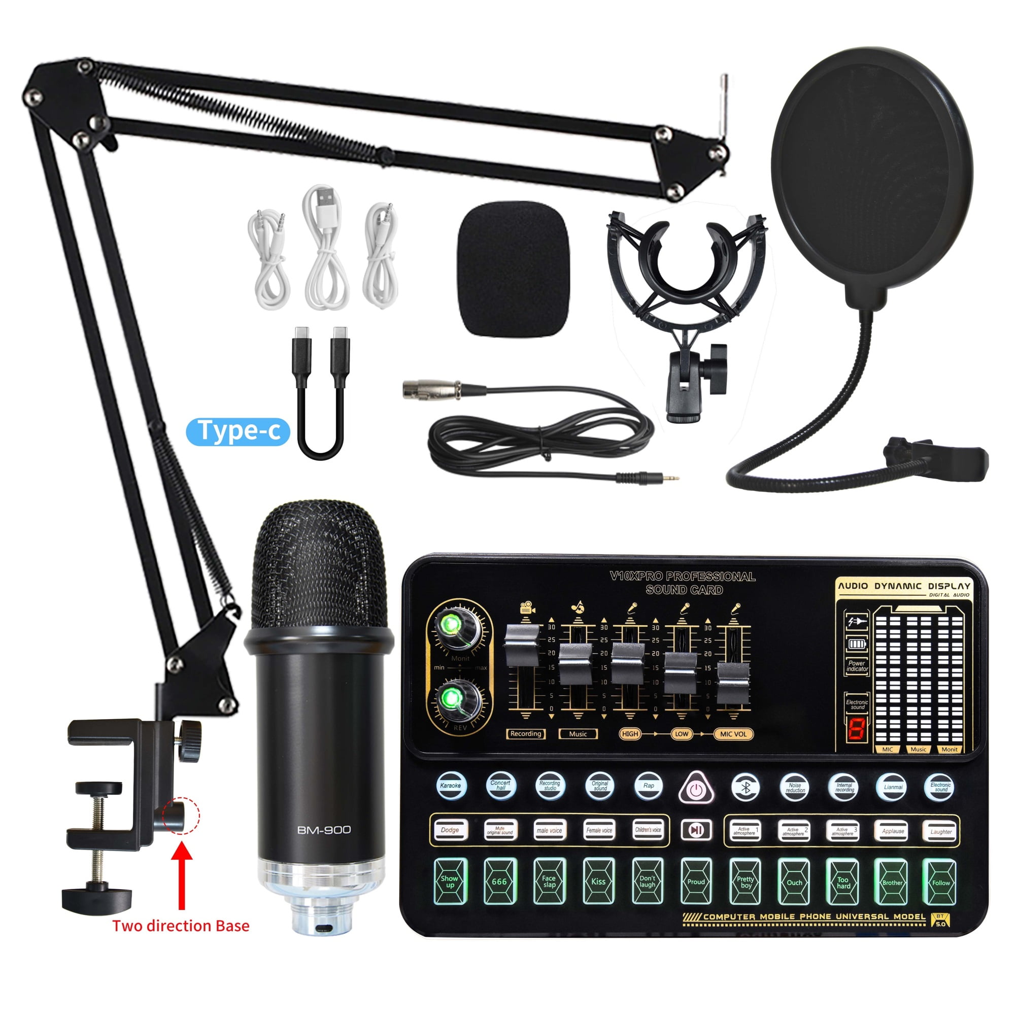 Condenser Microphone Bundle Sound Card Kit With Adjustable Mic Suspension Scissor Arm Professional Studio Wireless Karaoke MIC