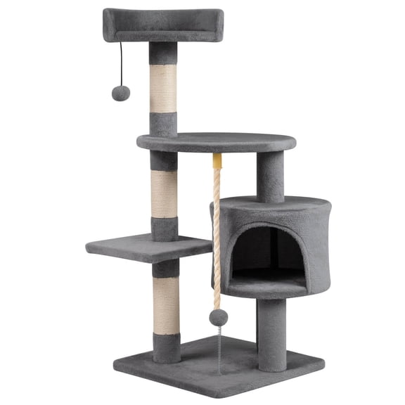 HarmonyStrings | 36" Cat Tree Tower | Light Gray | Sturdy Multi-Level Cat Tree with Plush Condo, Cozy Perch, Sisal Scratching Posts, Hanging Toy and Stable Frame | Easy Assembly