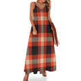thumbnail image 1 of Vestido sin mangas con estampado de cuadros escoceses y rayas rectas en blanco y negro y rojo Vestido de dama de honor para mujer Vestido de verano para mujer, 1 of 7