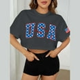 thumbnail image 5 of KALE Short Sleeve Shirts for Women American Flag Crop Tops USA Shirt Patriotic 4th Of July Tee Memorial Day Tshirt Girls Y2K Clothes Grey, 5 of 5
