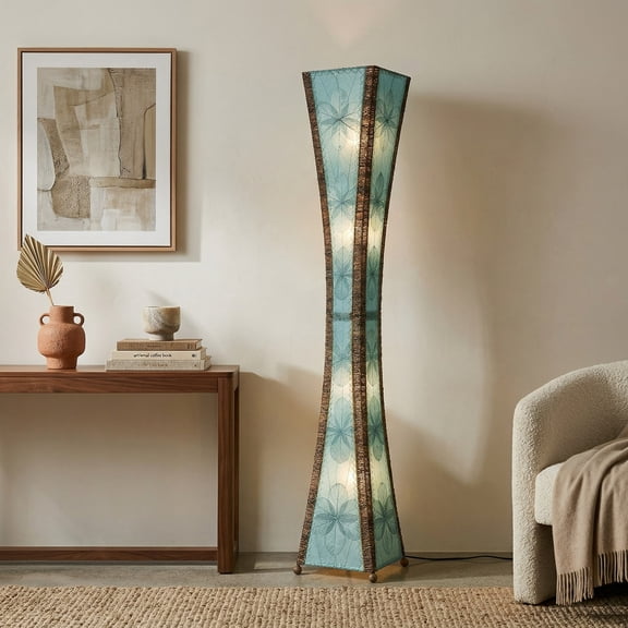 Eangee Home Design Hourglass Giant Floor Lamp, Shade Made Of Jackfruit Leaves, 13x13x72 Inches