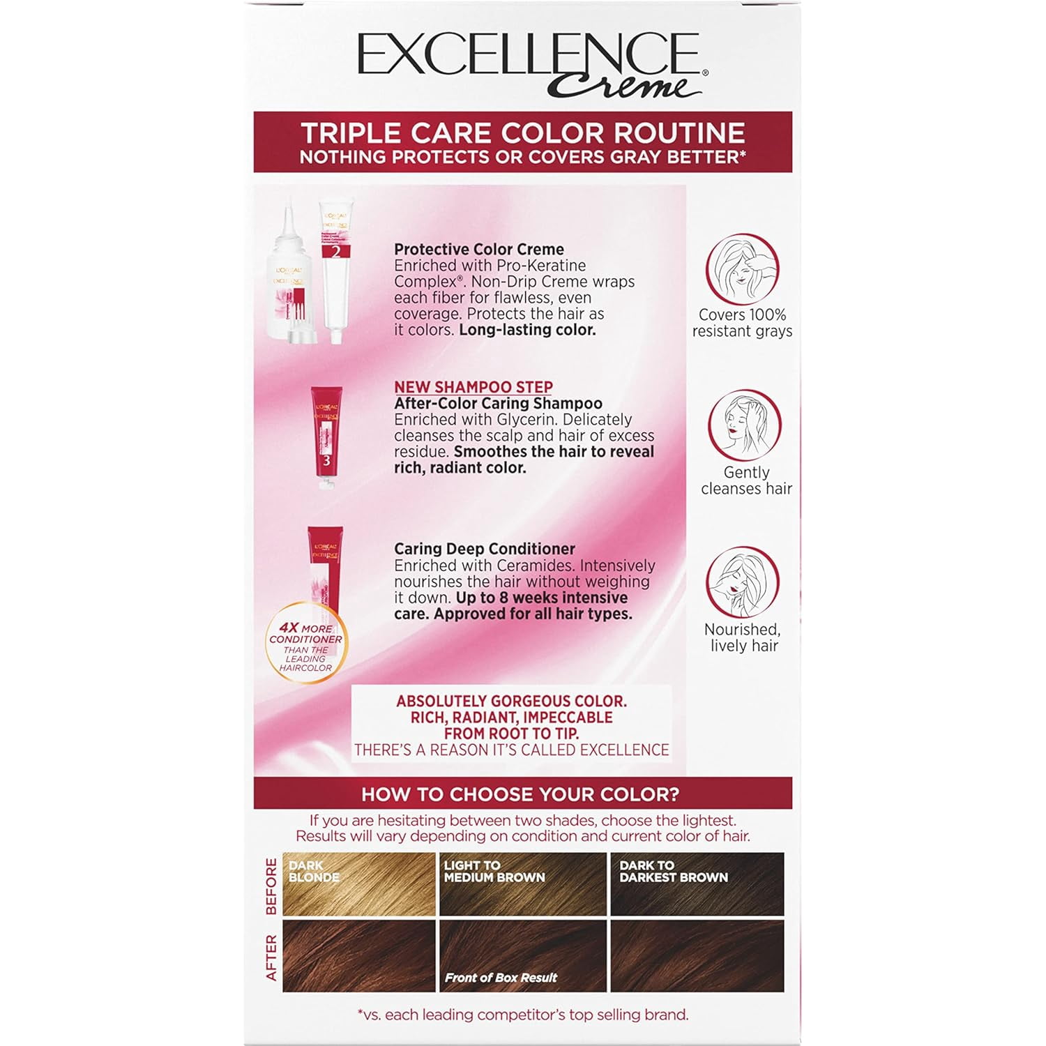 L'Oreal Paris Triple Protection Hair Color 5RB Medium Reddish Brown, 4 Pack