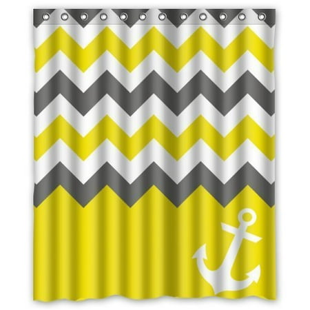 Yellow Bathroom Curtains HelloDecor White Grey Yellow Chevron With Anchor Shower Curtain Polyester Fabric Bathroom Decorative Curtain Size 60x72 Inches ()