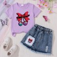 thumbnail image 2 of TOWED22 Girls Summer 2 Piece Outfits Short Sleeve Butterfly Print Tops and Denim Jean Skirt Sets Kids Tracksuits 3-7 Years(C,4-5 Y), 2 of 4