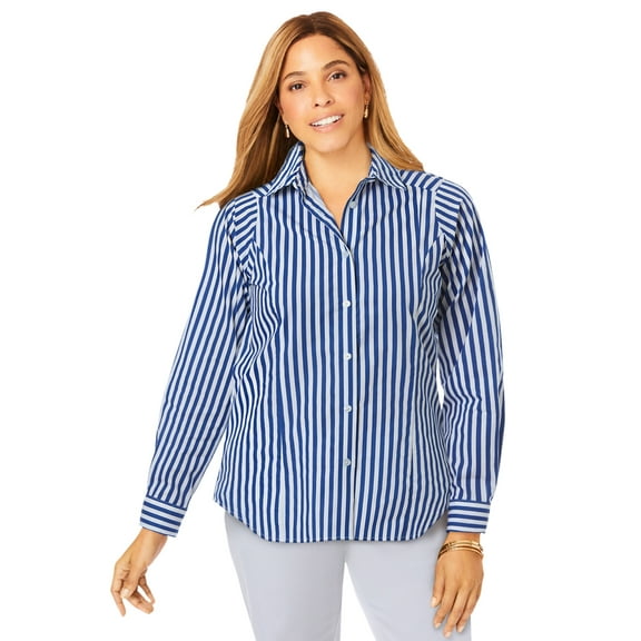 Jessica London Women's Plus Size Wrinkle-Free Stretch Poplin Shirt