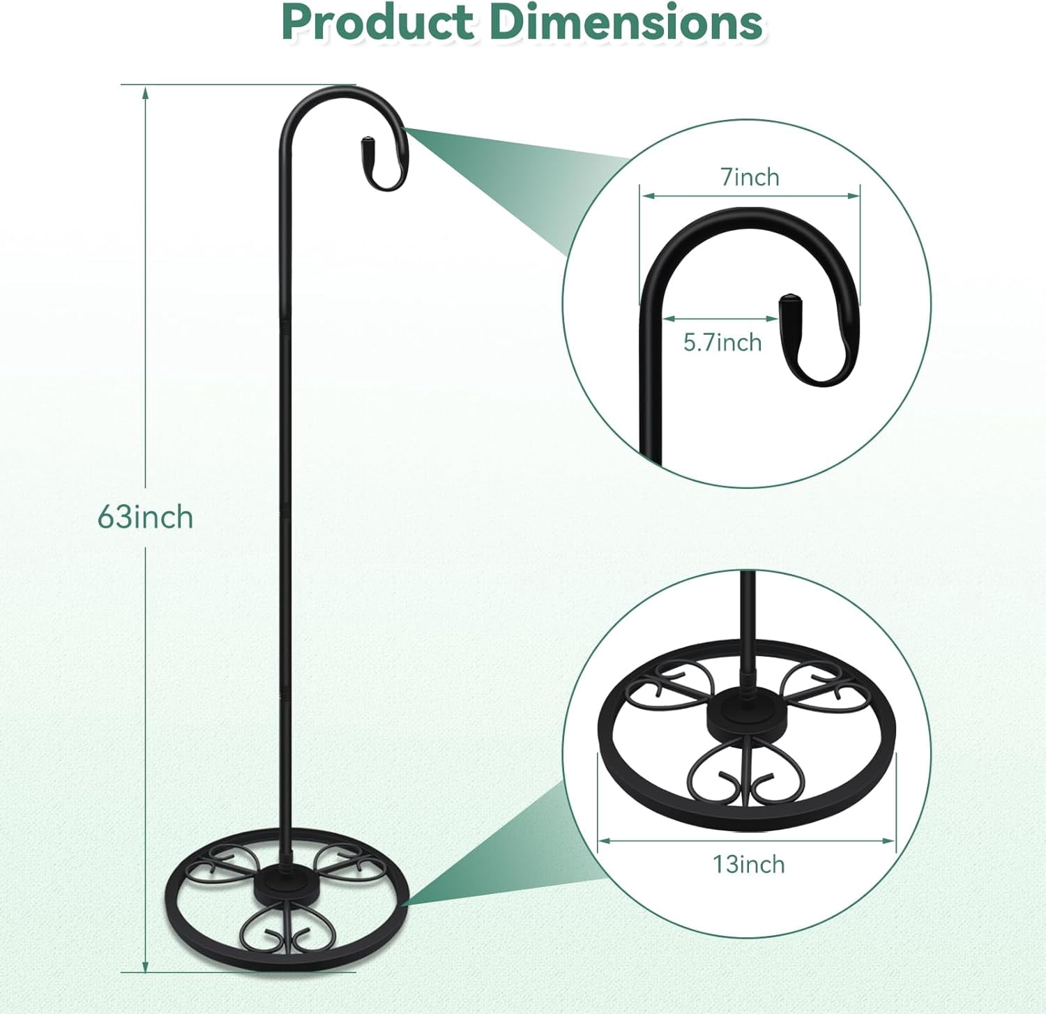 63" Adjustable Shepherds Hooks Stand for Wind Chimes, Hummingbird Feeders, Lanterns, Hanging Plant Stand Indoor Outdoor Patio Garden