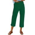 thumbnail image 2 of Linen Pants Women Elastic Waist Cropped Button Summer Lounge Pants Straight Leg Ankle Length Cotton Linen Slacks Green L, 2 of 7