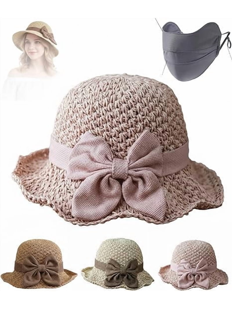 Retro Woven Handmade Straw Hat with Ruffled Bow, Womens Wide  display picture 2