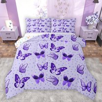jejeloiu Flying Animal Butterflies Full Size Comforter Sets,Bohemian Exotic Style Bedding Comforter Set,Purple Cartoon Stars Pattern Bedding Sets For Girls,Breathable Home Decor Reversible,3 Pieces