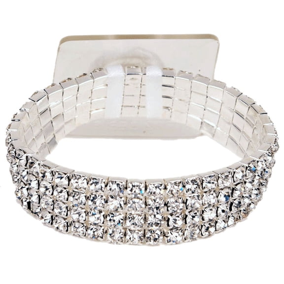 Floral Corsage Bracelet - Silver and Crystal Rhinestones - Rock Candy Collection