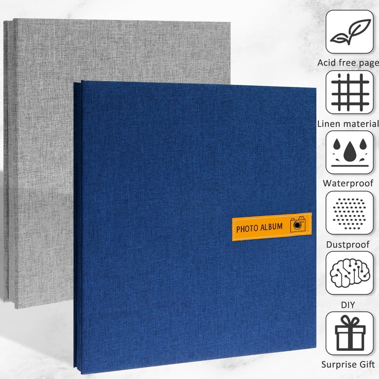 Jytue DIY 60 Pages Photo Album Self Adhesive Scrapbook Album Linen Hardcover 2x3in 3x5in 4x6in 5x7in 8x10in Picture Scrap Book Storage, Size: 11, Blue