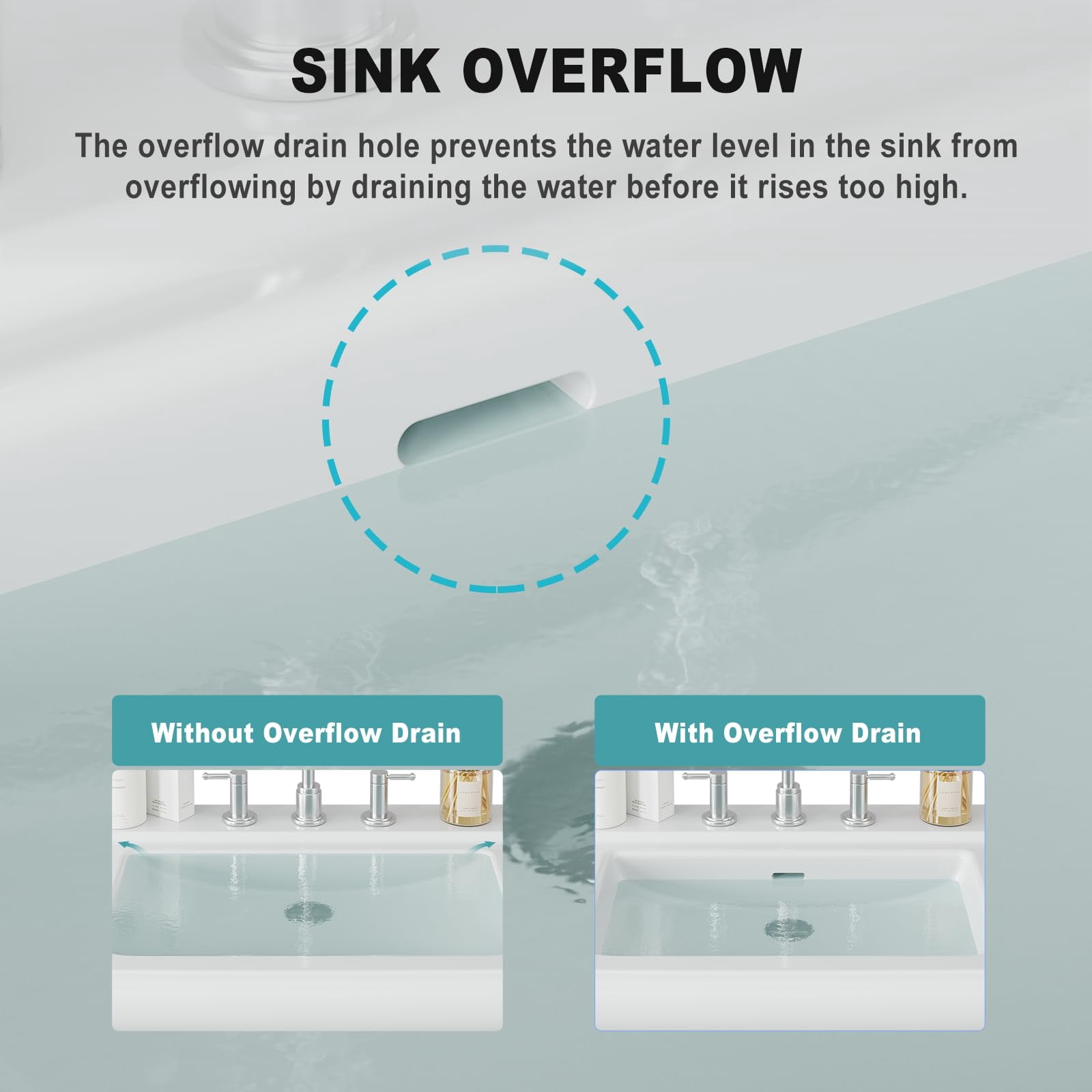Pedestal Sinks, Ceramic Sink for Bathroom, Rectangular Shape, Space-Saving, Overflow & Single Faucet Hole