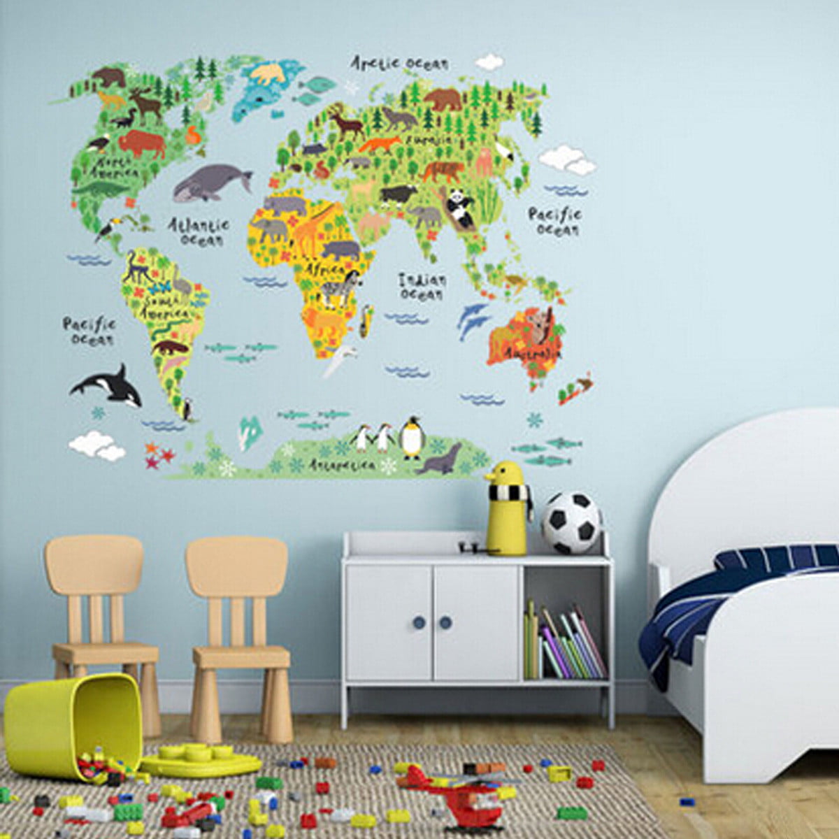 Cute Animals World Map Removable Wall Sticker Mural Decals For Kids Bedroom