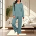 thumbnail image 7 of Womens Pajama Sets 2 Piece Lounge Sets for Women V Neck Long Sleeve Top and Elastic Waist Loose Fit Pants (XXL, Mint Green), 7 of 7