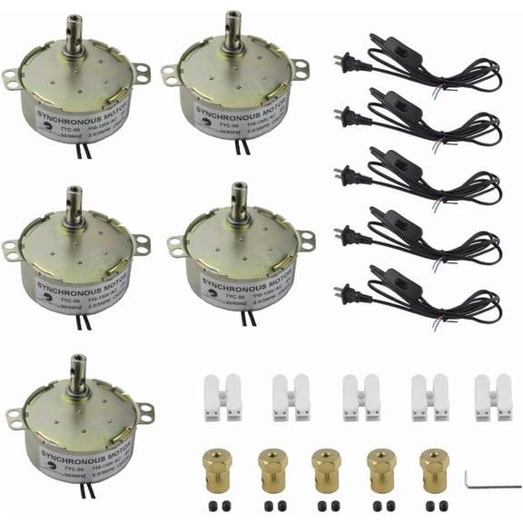 CHANCS 5PCS Synchronous Turntable Motors for Cup Turners 110V TYC-50 2.5-3RPM CW/CCW 4W Electric Motor with Power Cord Switch Plug, Cup Turners forTtumblers with 7mm Flexible Coupling Connector