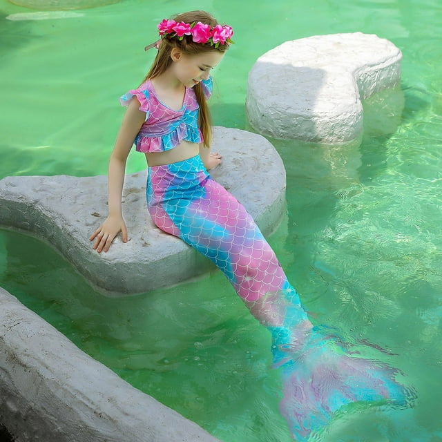 Kids Girls Bathing Suits Fish Tail Set Bikini Fish Tail Set Girls Bathing Suit Toddler Bathing Suits 5-6 Years