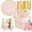 Pink and Gold, variant on 350pcs Clear Gold Plastic Plates - Gold Plastic Dinnerware Set Includes 50 Dinner Plates, 50 Dessert Dinnerware, 50 Cups, 50 Rolled Napkin Cutlery Perfect for Wedding & Party