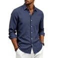 thumbnail image 2 of JoveMarine Mens Short Sleeve Button Down Shirts Linen Long Sleeve with Single Pocket Casual Spring Fall Top,Navy 3XL, 2 of 8