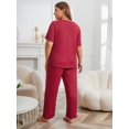 thumbnail image 4 of ebukurty Plus Size Pajama Sets for Women 2 Piece Short Sleeves Ruffled Red Lounge Sets, Sizes 1XL-4XL, 4 of 8