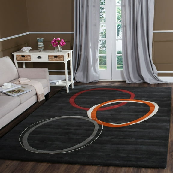 SAFAVIEH Soho Willow Geometric Circles Wool Area Rug, Charcoal, 6' x 6' Square