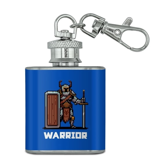 8-Bit Pixel Retro Warrior Knight Fighter Games RPG Stainless Steel 1oz Mini Flask Key Chain