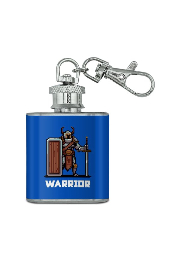 8-Bit Pixel Retro Warrior Knight Fighter Games RPG Stainless Steel 1oz Mini Flask Key Chain