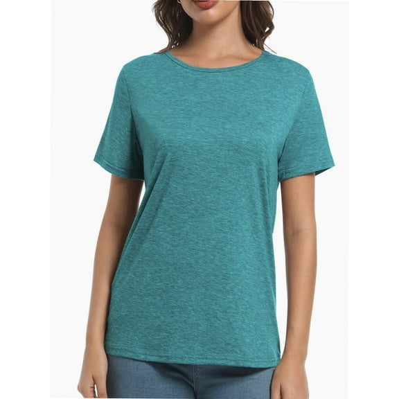 Womens Short Sleeve Basic Shirts Crewneck Tees Loose Fit Fashion Tops Casual Summer Clothes