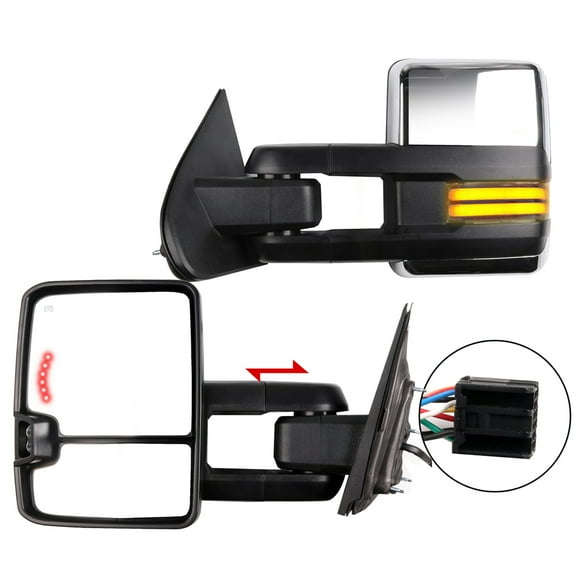 SCITOO Towing Mirrors Tow Mirrors Chrome Truck Mirrors fit for 2014-2018 for Chevy for GMC 1500 2015-2019 for Chevy for GMC 2500/3500 HD with Pair LH RH Power Heated LED Turn Signal Running Back Up