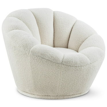 Meridian Furniture Dream White Faux Sheepskin Fur Swivel Accent Chair