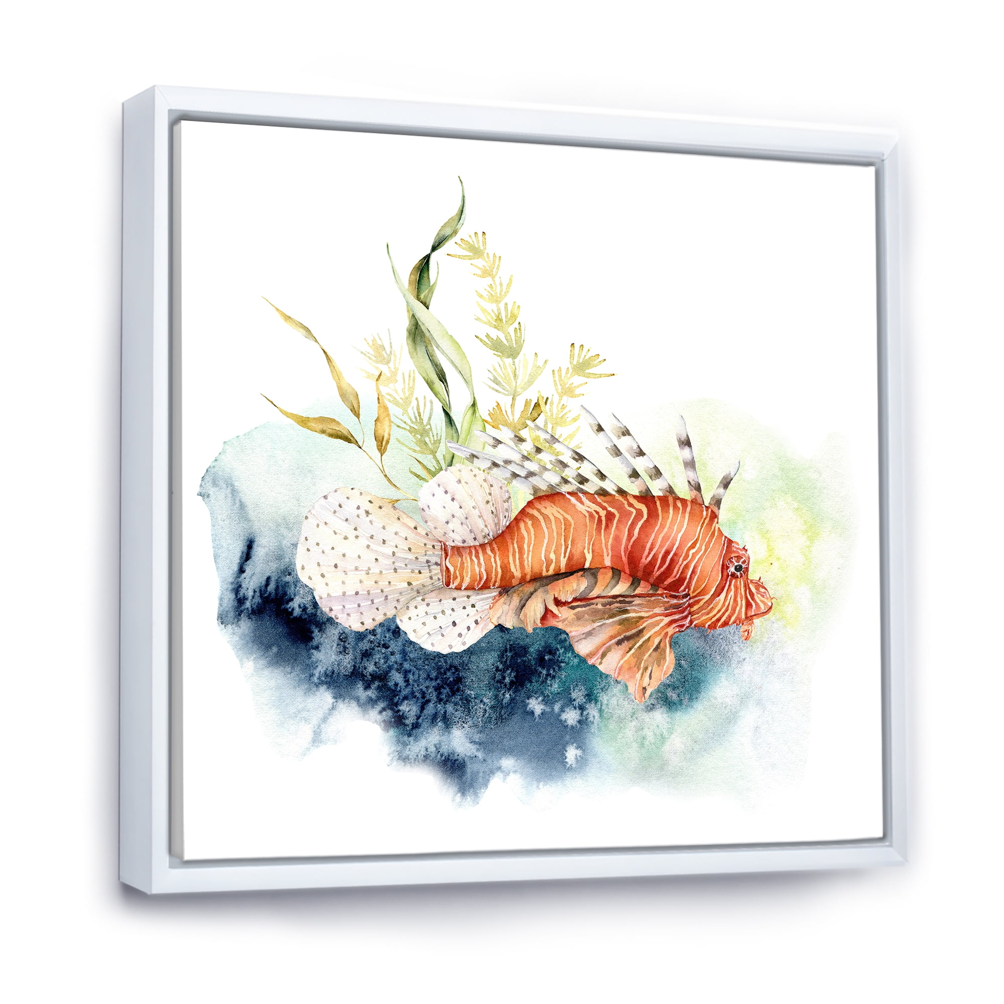 Designart 'Kelp and Lionfish With Coral Reef and Laminaria' Nautical & Coastal Framed Canvas Wall Art Print