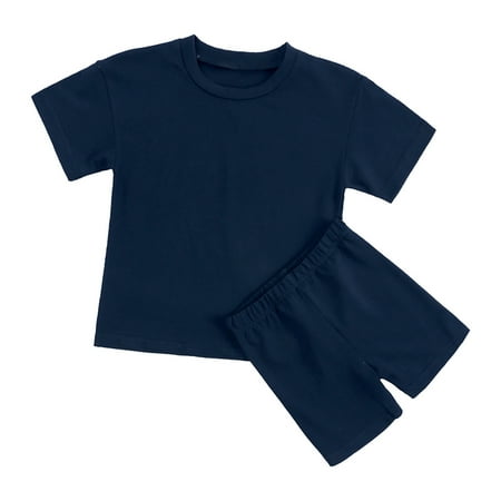 

Little Girls Outfits Clothes Top Pants Sets Cotton Sweatsuits Kid Girl s Clothing Set Summer Girls Suit Candy Color Short-sleeved Shorts Two-piece Sports Suit Navy 9-12 Months