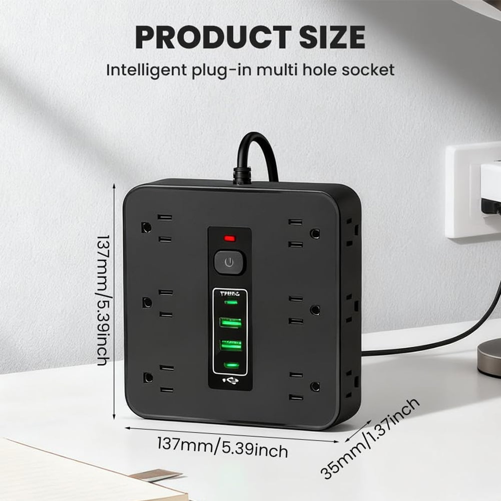 16-in-1 Power Strip with Switch & Surge Protection, Travel Extension Cord with USB Ports, Outlet Electrical Extender, 6.5FT Extension Cord On/Off Switch, 16 Outlet USB-C Power Strip